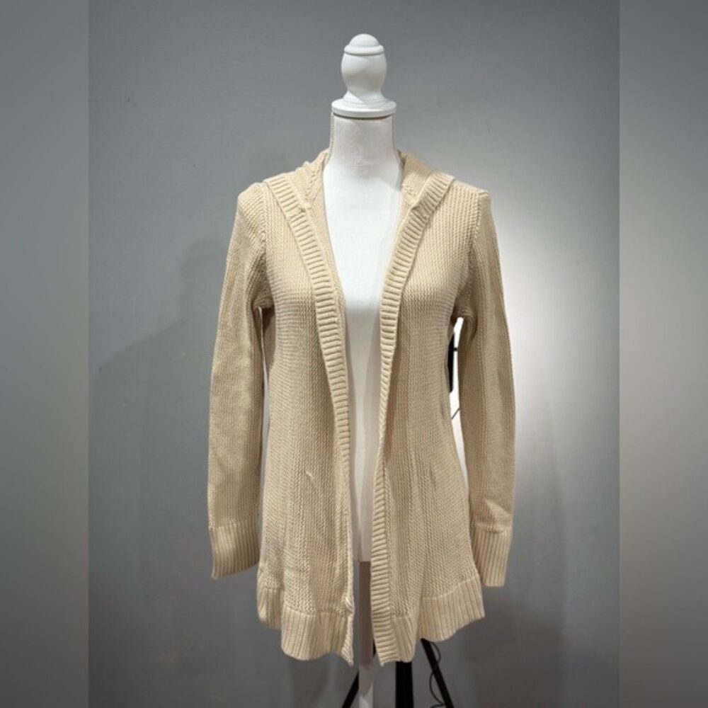 CLEARANCE! Cream Marled Hooded Knit Open Sweater Size M EUC